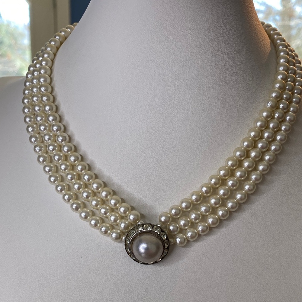 Classic Ivory Pearl Multi-Strand Necklace with Decorative Clasp